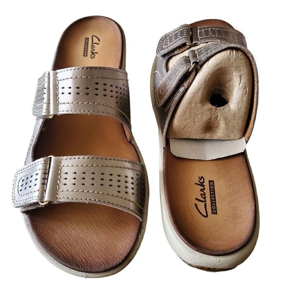 Clarks Pewter Slip On Sandals, Woman's Sandals NIB - Picture 2 of 3